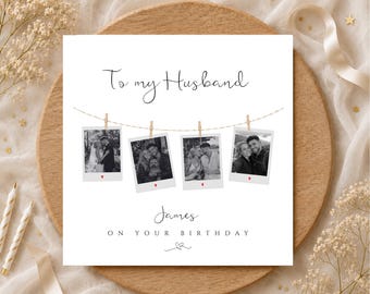 Personalised Husband Birthday Card | Polaroid 4 Photo Husband Card |Birthday Card for Husband |Romantic Four Photo Birthday Card for Husband