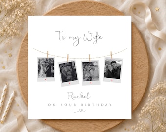 Personalised Wife Birthday Card | Polaroid Photo Wife Card | Birthday Card for Wife |Romantic Heart Photo Birthday Card Wife | Gift for Wife