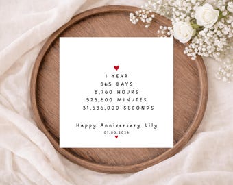 1st anniversary card , 1 year anniversary,  Anniversary Card for Boyfriend or Girlfriend, Personalised Card, Romantic Anniversary Card