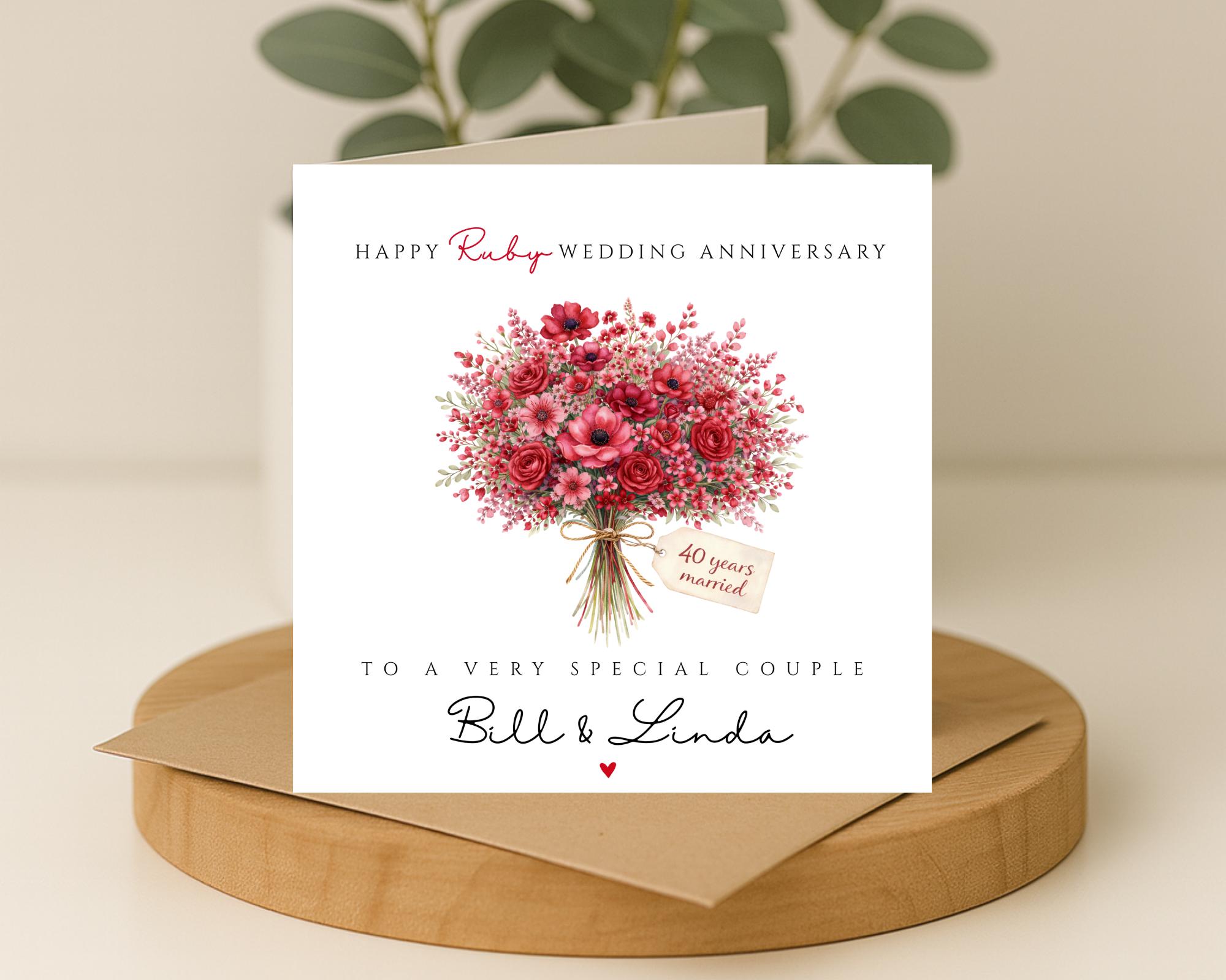 Personalised Ruby 40th Wedding Anniversary Card, Anniversary Card for ...