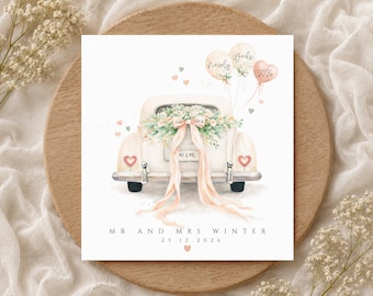 Personalised Newly Weds 2026 Wedding Card, Wedding Car | Mr & Mrs / Mrs Mrs / Mr Mr | Surname, Custom Names, Date | Free Standard Delivery