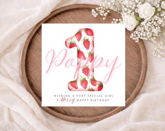 Personalised Berry First Birthday Card for Girl, Custom 1st Birthday Card, First Birthday Gift, Daughter, Granddaughter, Niece