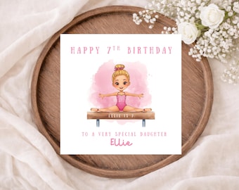 Personalised Gymnastics Birthday Card for Girl | Editable Age | Girl Gymnast Card with Name | Daughter, Granddaughter, Niece Birthday Card