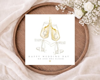 Biglietto di auguri personalizzato per matrimonio con champagne, Sig. e Sig.ra / Sig.ra Sig. / Sig. Sig. / Cognome, Iniziali, Data / Consegna standard gratuita nel Regno Unito / Biglietto per sposi novelli