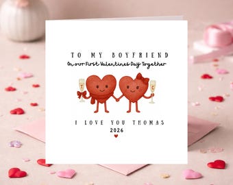 Gepersonaliseerde eerste Valentijnsdag Together-vriendje | Aangepaste hartfiguren met naam | Eerste valentijnskaart | Valentijnsdagcadeau voor hem