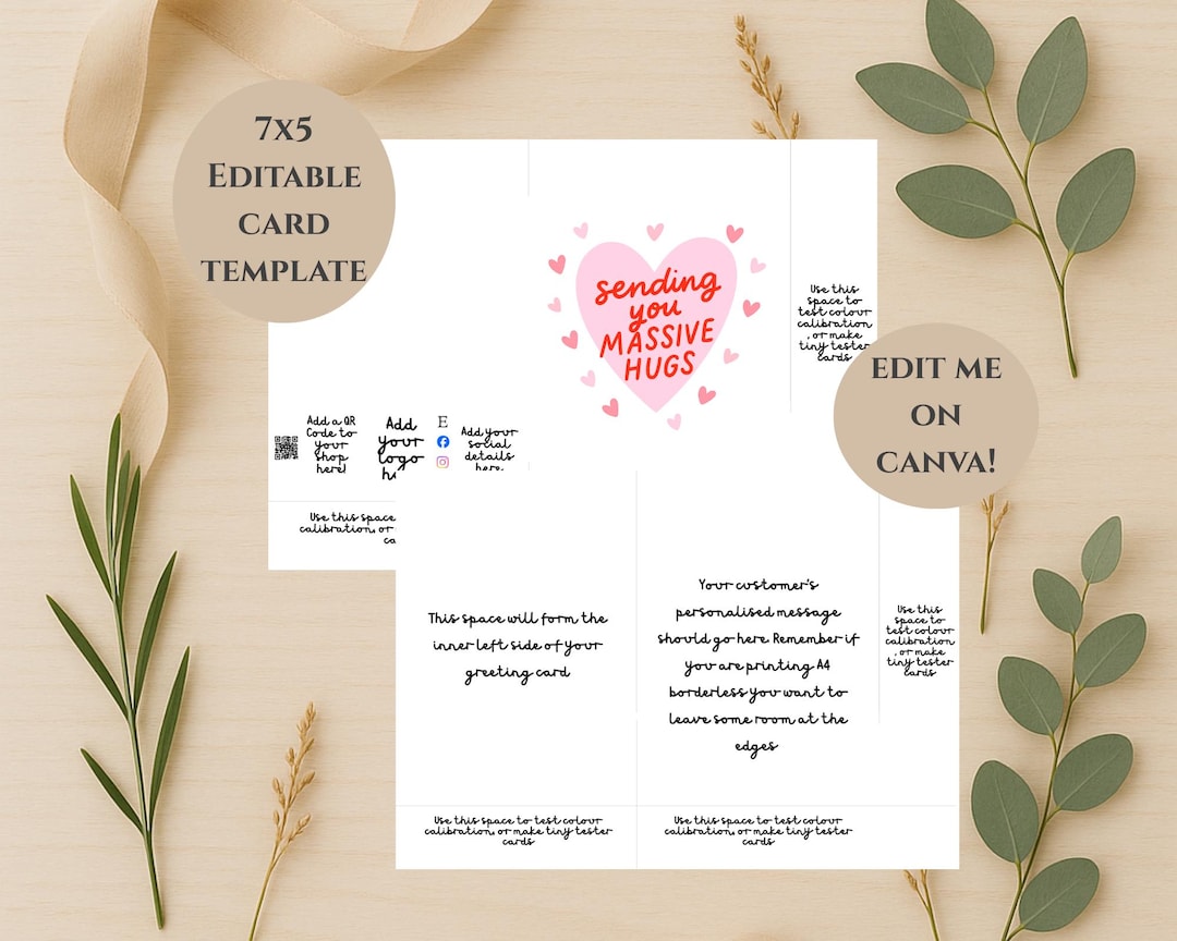 7x5 Greeting Card Template | Editable Canva Template A4 | Printable ...