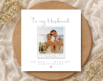 Happy 1st Anniversary Husband Card, Personalised Photograph First Wedding Anniversary Card, One Year Anniversary Gift Husband