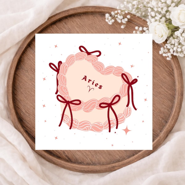 Aries Zodiac Birthday Card, Aries Astrology Card, Aries Baby, Aries Szn Card, Birthday Card for Her, Star Sign Birthday Cake Card