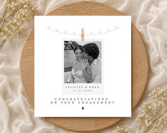 Personalised Polaroid Photo Engagement Card | Congratulations on Your Engagement Card | Custom Couple Photo Names Date | Engagement Keepsake
