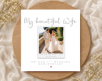 Happy 1st Anniversary Wife Photo Card, Personalised First Wedding Anniversary Card for Wife, One Year Anniversary Gift Wife, 1st Anniversary