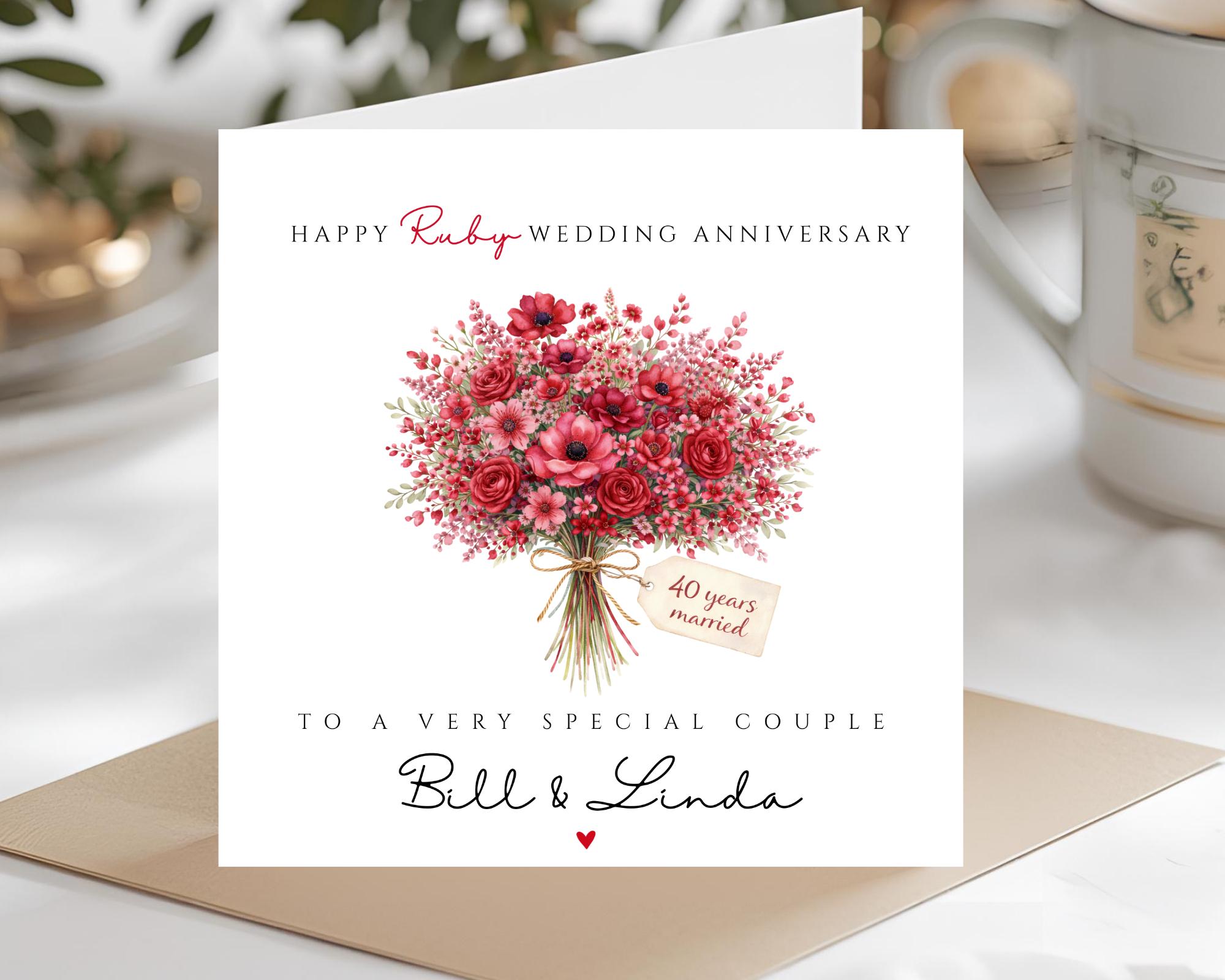 Personalised Ruby 40th Wedding Anniversary Card, Anniversary Card for ...
