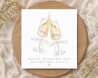 Personalized Champagne Wedding Card: Surname & Date, Mr/Mrs | Happy Wedding Day | Wedding Day Card for Couple | Free Delivery