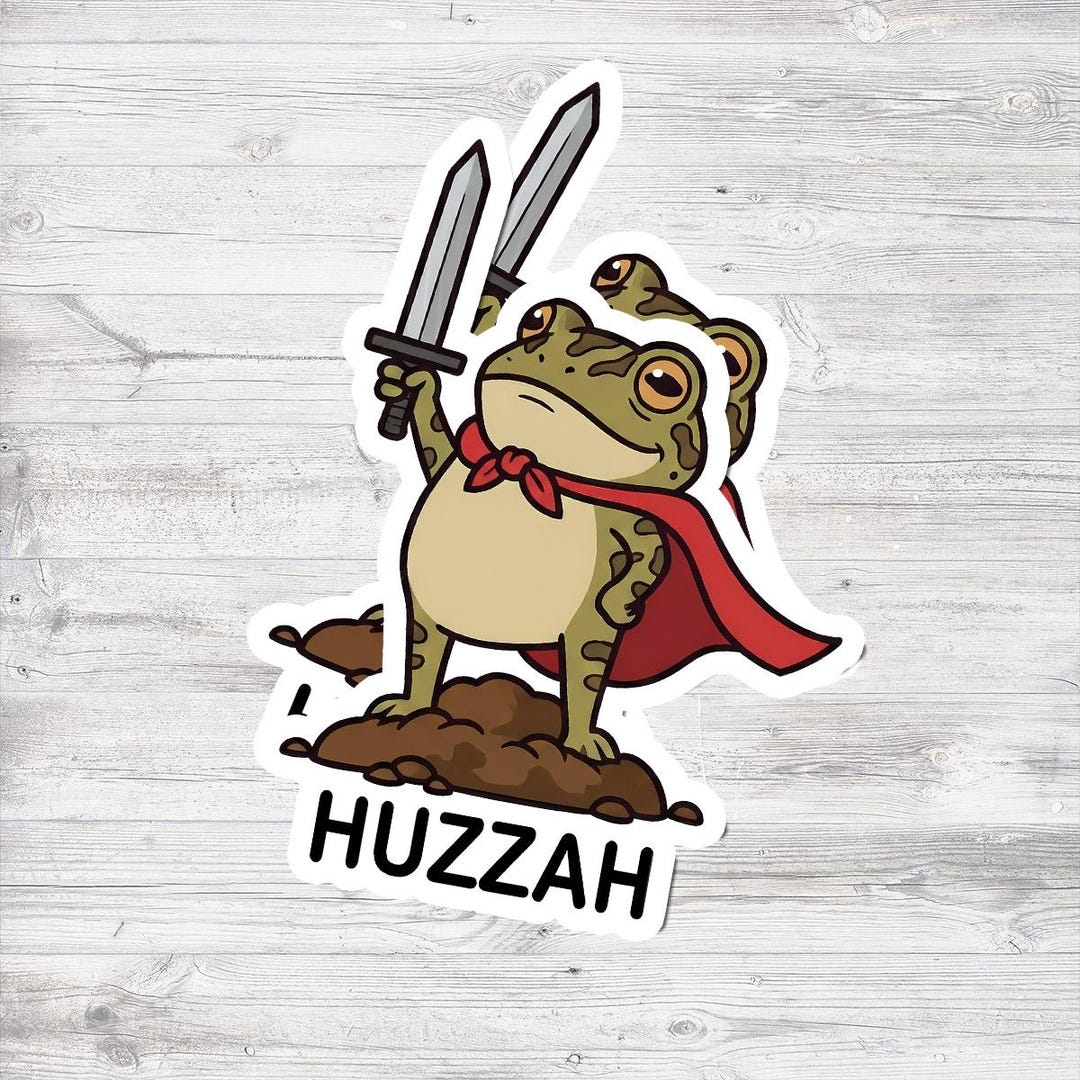 Huzzah Frog With Sword Sticker, Funny Medieval Frog Knight Sticker ...