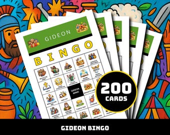 ギデオンビンゴゲーム – 35種類のユニークな勝利の瞬間を描いた印刷可能なカード200枚 | 子供、日曜学校、教会グループ向けの聖書に基づく勇気ビンゴ