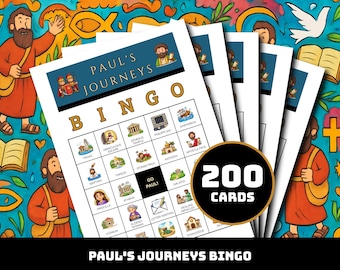 Paul’s Missionary Journeys Bingo Game – 200 Printable Cards with 35 Acts Moments | Bible Learning for Classroom, Family Fun, Church Activity