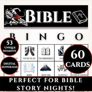 Bible Story Bingo Game for Kids | 60 Cards | Fun & Educational Christian Activity | Sunday School, Church, or Family Game Night