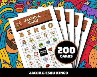 ヤコブとエサウのビンゴゲーム – 35種類のユニークな誕生の瞬間を描いた200枚の印刷可能なカード | 子供向け聖書祝福、日曜学校、教会グループ向け