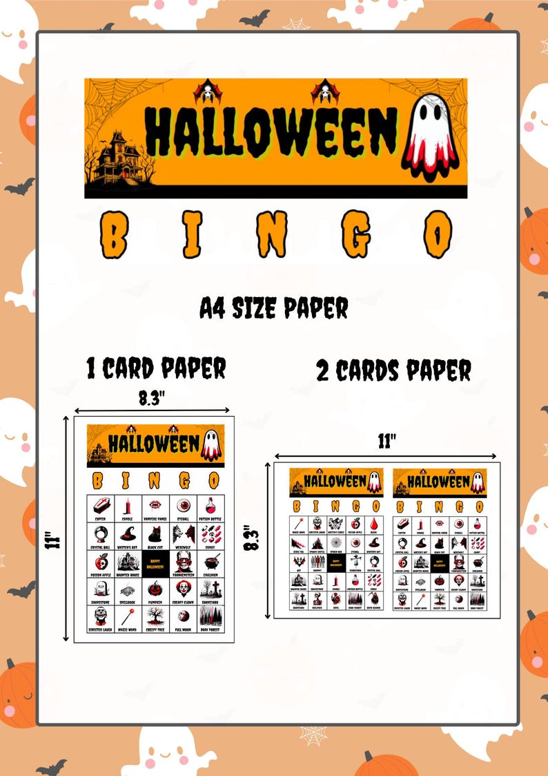 Halloween Bingo Cards for Kids & Adults | 24 Unique Cards | 2 Printable ...