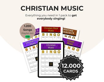 10 in 1 Ultimate Christian Music Bingo Bundle, Printable Christian Songs, Gospel, Praise & Worship, Christian Pop, Rock, Hymns, Download PDF