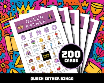 エステル女王ビンゴゲーム – 40種類の勇気ある瞬間を描いた印刷可能なカード200枚 | 子供、日曜学校、教会グループ向けの聖書の摂理ビンゴ