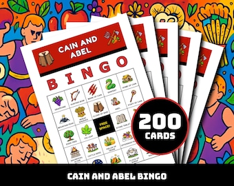 カインとアベルのビンゴゲーム – 創世記4章の35のユニークな場面を描いた印刷可能なカード200枚 | 子供向け、日曜学校、教会グループ向けの聖書ビンゴ