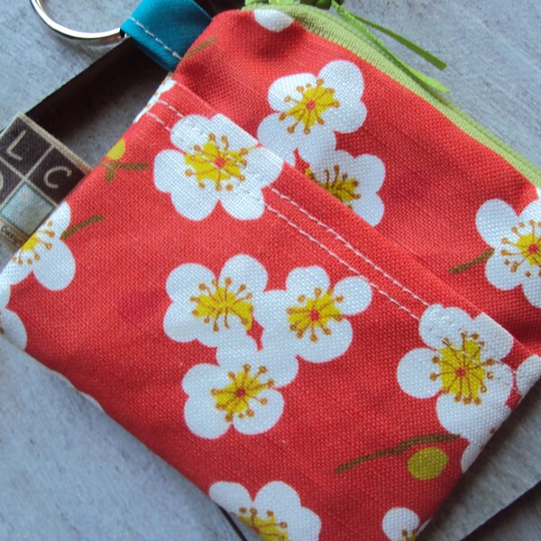 Mini Pocket Coin Purse Cherry Blossom Red