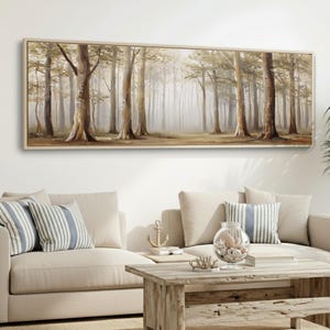 Neutral Trees Canvas Print | Vintage Forest Landscape Wall Art | Minimal Modern Large Horizontal Framed Artwork