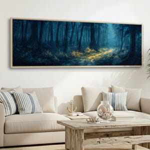 Spooky Forest Canvas Print | Moody Vintage Landscape Wall Art | Panoramic Large Horizontal Artwork