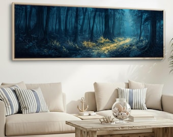 Spooky Forest Canvas Print | Moody Vintage Landscape Wall Art | Panoramic Large Horizontal Artwork