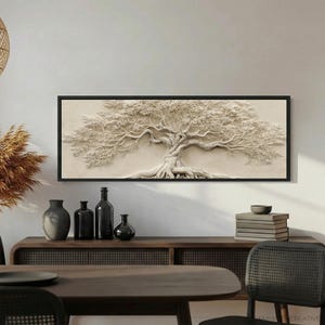 Tree of Life Canvas Wall Art, Wide Tree Art in Taupe Neutral Tones ...