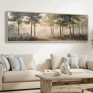 Abstract Trees Canvas Print | Minimalist Neutral Green Wall Art | Large Horizontal Modern Artwork