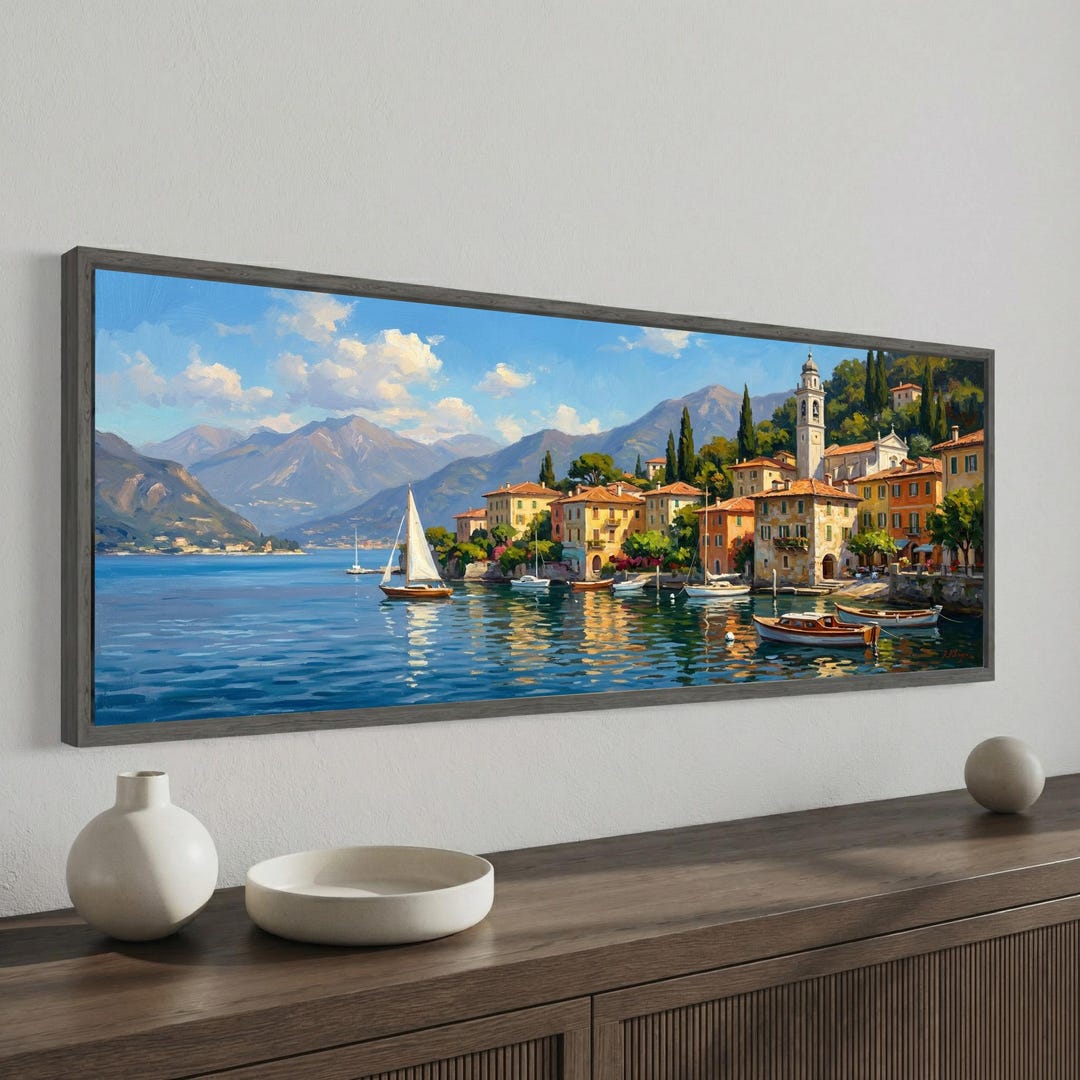 Bellagio Lake Como Canvas Wall Art, Colorful Italian Lakeside Village ...
