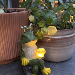 Solar Frog Garden Light, Whimsical Frog Prince Statue with Crown, Outdoor Patio Decor, Waterproof LED Accent, Fairy Garden Lawn Ornament