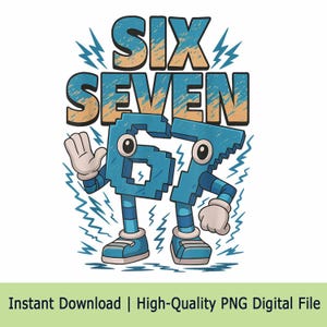 Barnmeme 67 PNG | Six Seven 6 7 italiensk hjärnrotmeme | Rolig viral meme-clipart | Trendig digital nedladdning