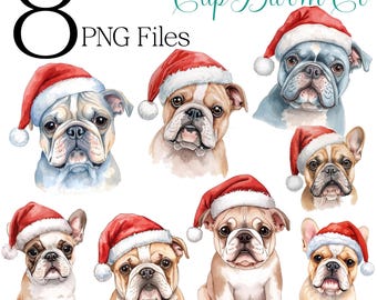 Christmas French Bulldog Clipart – Santa Hat Frenchies Dog PNG
