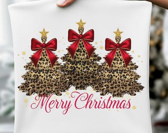 Merry Christmas Leopard Tree PNG Bundle | Cheetah Xmas Clipart | Red Bow Sublimation | Winter Holiday