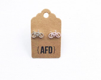 tiny bike bicycle shaped post earrings | minimalist jewelry| gold and silver plated