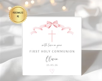 Personalised First Holy Communion Card with Name & Date | Holy Communion Card Girl UK | Christening Religious Card Keepsake