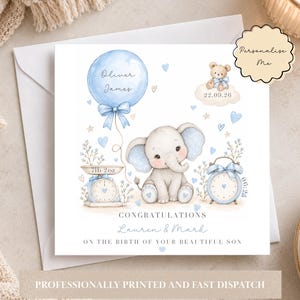 Tarjeta de felicitación personalizada para un niño recién nacido, recuerdo de bienvenida al mundo.