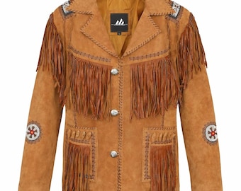 Men's Western Suede Cowboy Jacket: Brown Buckskin Fringe Coat