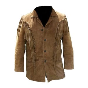 Men&#39;s Black Suede Fringe Western Jacket - Genuine Leather Cowboy Coat