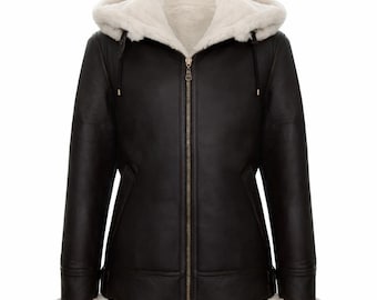 Men's Real Sheepskin Leather B3 Flying Jacket: Hooded Shearling Bomber Coat