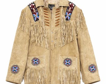 Men's Brown Suede Western Jacket: Cowboy Fringe Coat
