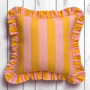 Frill Striped Pillow Cover - Ruffle Pillow - Different Color Options With Frill Edges - Throw Pillows - Home Textile - Home Decor