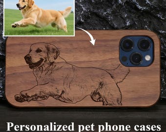 Logotipo personalizado grabado en funda de iPhone de madera auténtica, con foto y nombre de mascota, funda de teléfono personalizada para perro, funda de teléfono personalizada para gato, funda de teléfono personalizada