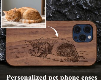 Haustier Handyhülle mit individuellem Foto, personalisierter Hunde Katzen Namen Porträt, iPhone Samsung Galaxy Illustrations Hülle, Einzigartiges Sympathie Geschenk