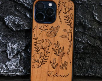 Cottagecore Flower Cell Cover, Schutzhülle mit Name, personalisierbar Wildblumen I Handyhülle für iPhone 17 16 15 Pro Max, Samsung S23/S24/S25 Plus