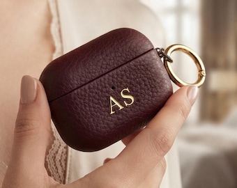 Personalised AirPods Case | AirPods Pro 3 Case | AirPods 4 Case | AirPods 3 | AirPods 2 & 1, Gold Embossed Initials Cover on Vegan Leather