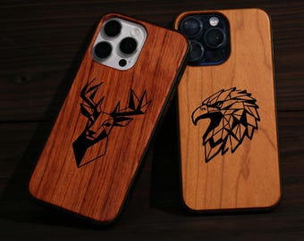 Engraved Wood iPhone Case, Custom Logo Wooden Phone Cover, Handmade in UK