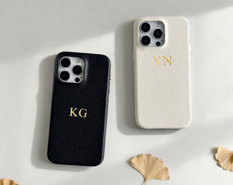 Personalized Leather Phone Case with Initials, Embossed Phone Case for iPhone 17 16 15 14 Pro Max, Monogram Vegan Leather Phone case